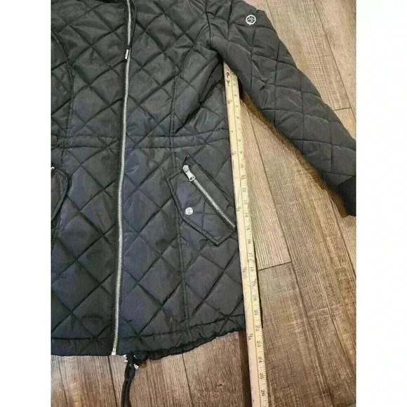 Calvin Klein Women’s Small Long Black Puffer Jacket Hooded Repreve Quilted - Picture 5 of 6